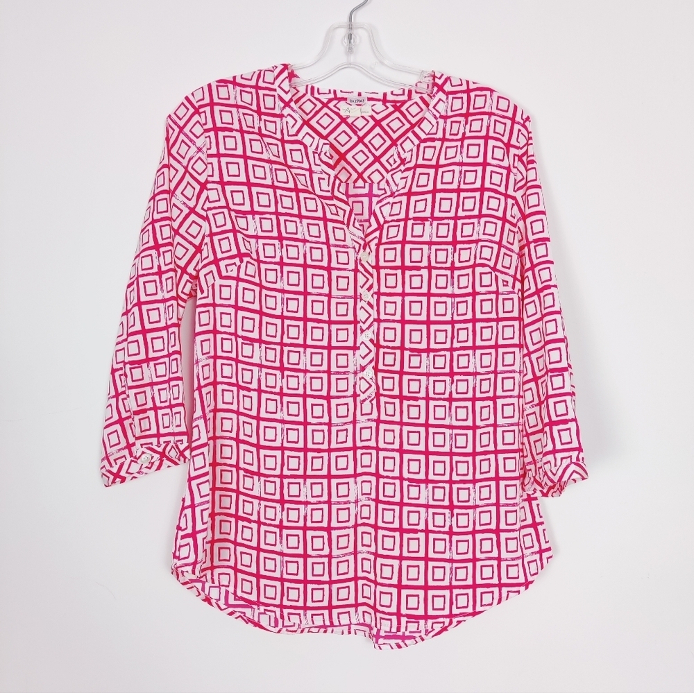 Antilia Femme Women's Pink Geometric Print Blouse - Size Medium Barbiecore